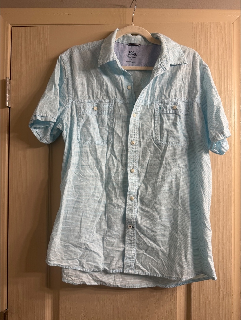 Izod Saltwater Relaxed Classics Light Blue Short Sleeve Button-Up Shirt Large